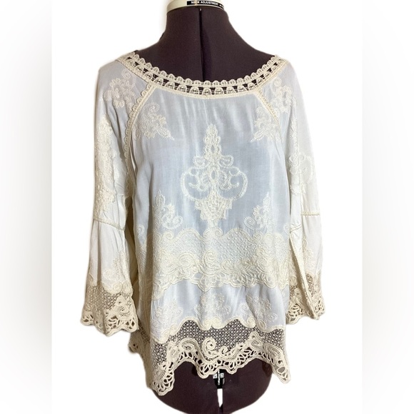 Democracy Ivory Peasant Blouse - Boho Festival 70s Style - Picture 2 of 16